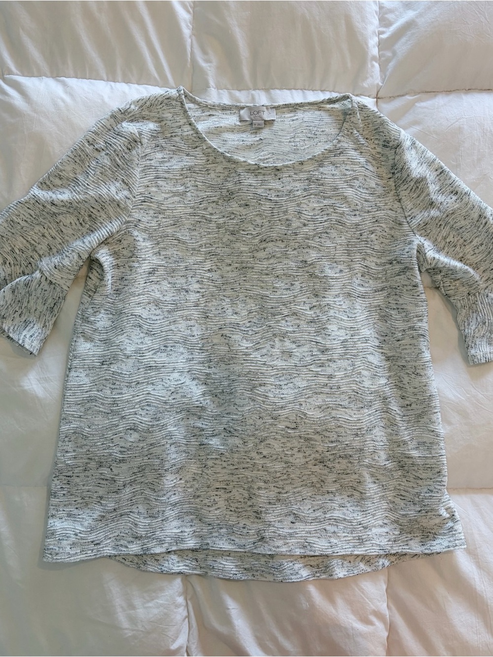 LOFT Marled Light Gray Scoop Neck Pullover Top